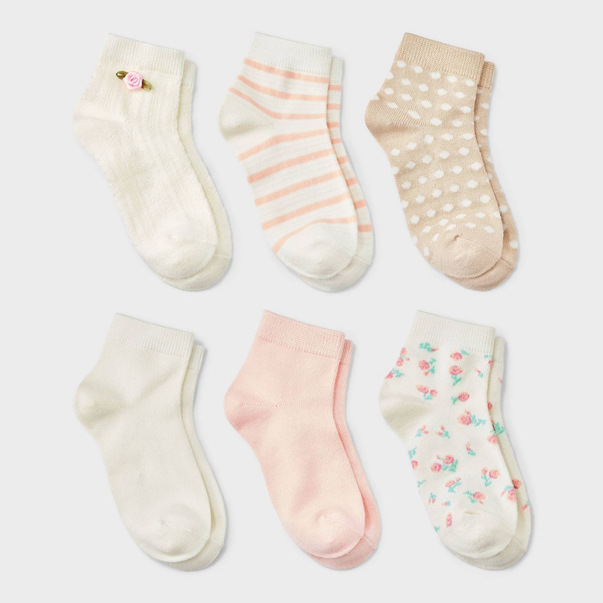 Girls' 6pk Rosette Ankle Socks - art class™ Oatmeal
