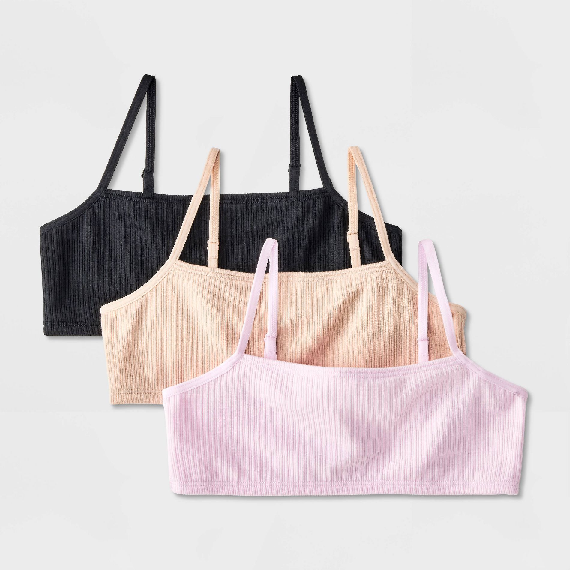 Girls' 3pk Straight Neck Ribbed Bralette - Cat & Jack™