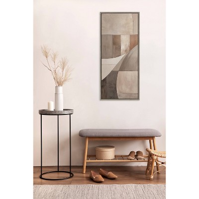 Neutral Linen Framed Geometric Abstract Canvas Art, 18x40