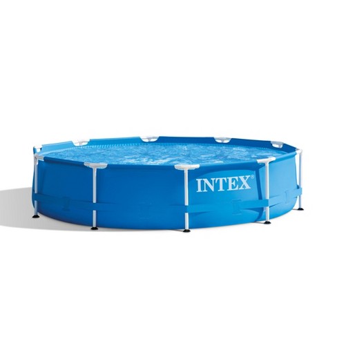 Intex 12 Ft x 30 Inches Metal Frame Set Above Ground Swimming Pool with  Filter & Cover 