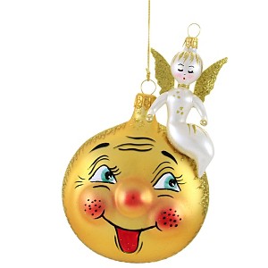 Italian Ornaments 5.25 In Gold Moon With Angel Ornament Italian  Christmas Tree Ornaments - 1 of 3