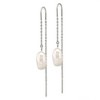 Chisel Stainless Steel Polished White Baroque Freshwater Cultured Pearl Dangle Threader Earrings - 2 of 4