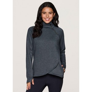 RBX Active Women's Wrap Front Pullover Zip Mock Neck Fleece Sweatshirt with Pockets and Thumbholes - 1 of 4