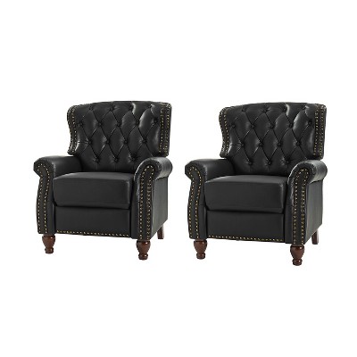 Set of 2 Justine Transitiona Wooden Upholstery Genuine Leather Recliner with Nailhead Trim for Living Room and Bedroom| ART OF LIVING DESIGNS