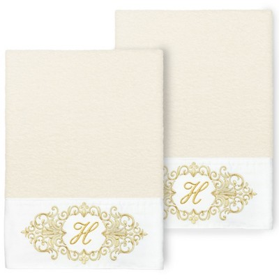 Linum Home Textiles 100% Turkish Cotton MONICA Gold Thread 2PC Embellished Bath Towel Set