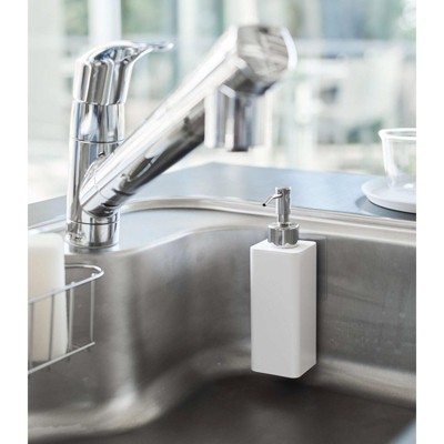 White Adhesive Wall-Mounted Soap Dispenser with Stainless Steel Pump