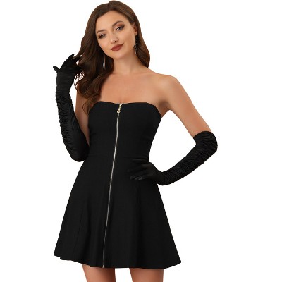 Allegra K Women's Zip-Up Strapless Mini Bodycon Dresses