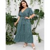 Plus Size Short Sleeves Wrap Maxi Dress V Neck High Waist Ruffle Casual Summer Belt Dress - 2 of 4
