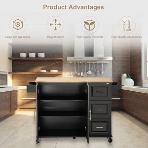 DSANE Kitchen Island & Kitchen Cart, Mobile Kitehcn Island with Extensible Rubber Wood Table Top,adjustable Shelf Inside Cabinet - 1 of 4