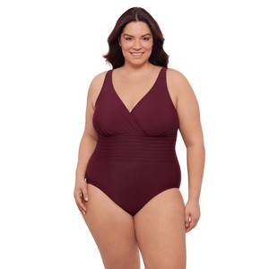 Aqua Green, Women's Surplice Trim Overlay One Piece - 1 of 3