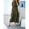 Women's Summer Crew Neck Short Sleeve Smocked Midi Dress Casual Elastic Waist Tiered A Line Maxi Dress - 3 of 4