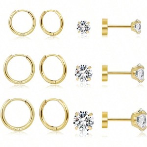 Dainty 6 Pairs Surgical Steel Earrings, Lightweight Huggies Studs for Multiple Piercings - 1 of 4