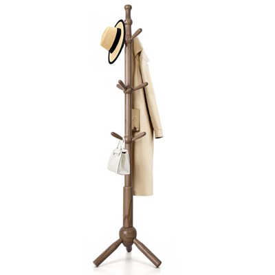 Bekrvio 9-Hook Wooden Coat Rack,Adjustable Height Freestanding Coat Stand for Entryway, Heavy Duty Hanger Organizer for Bedroom Hallway Office,Walnut
