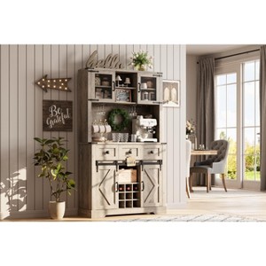 72" Tall Bar Cabinet Farmhouse Bar Station with Sliding Barn Door, Large Kitchen Buffet with Hutch and 3 Drawers - 1 of 4