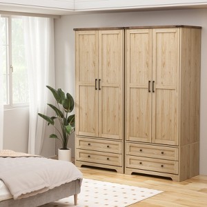 Brafabhome Farmhouse 4 Doors Armoire Wardrobe Closet, 71" Tall Freestanding Wardrobe Clothes Cabinet with Drawers and Hanging Rod for Bedroom - 1 of 4