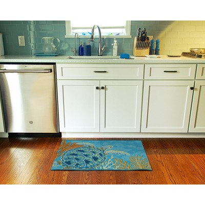 Ocean Blue Rectangular Synthetic Non-slip Washable Rug