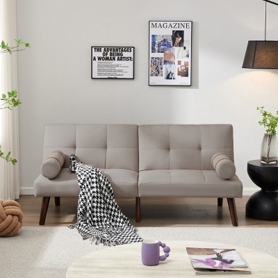 DOMETOUR Modern Convertible Sofa Bed Loveseat for Living Room Bedroom, Linen Fabric Sleeper Futon Couch