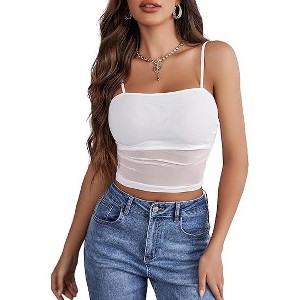 Avidlove Bralettes for Women Spaghetti Strap Mesh Tank Top Tube Slim Y2K Camisole Ultra-Cropped Tops Lightweight - 1 of 3