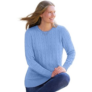 Woman Within Cable Knit Pullover Crewneck Sweater - 1 of 4