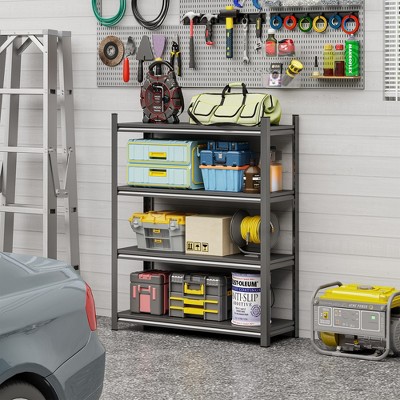 PDTEND Utility Storage Shelving Unit, Adjustable Height Heavy-Duty Metal Rack, Black Organizer for Garage, Kitchen, Storage Room, or Gym