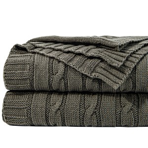 Cotton Cable Knit Blanket, Ultra-Soft Cozy Blanket for Couch & Bed Decor - NTBAY - 1 of 4