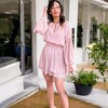 Amaryllis Women's Long Sleeve Smocked Waist Mini Dress with Tiered Skirt and Keyhole Neckline - 3 of 4