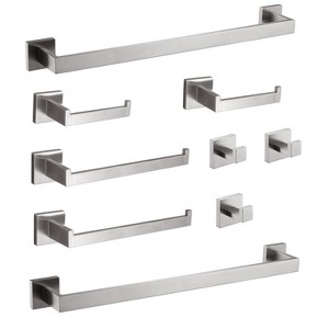 ChicFurnit Bathroom Towel Holder 9 Piece Hardware Set for Modern Design and Easy Installation, Silver, 25.6"*5.71"*5.9" - 1 of 4