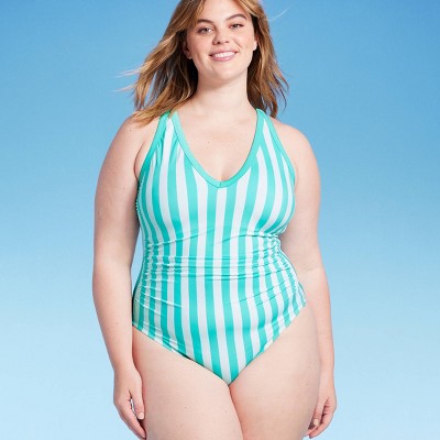 Women's V-Neck Over the Shoulder High Leg One Piece Swimsuit - Kona Sol™ Turquoise Blue