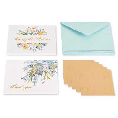 Note Card Set Thank You Cards Blue Green Botanical Note Cards Eucalyptus Leaves Blank Cards 5 Cards with 5 Envelopes