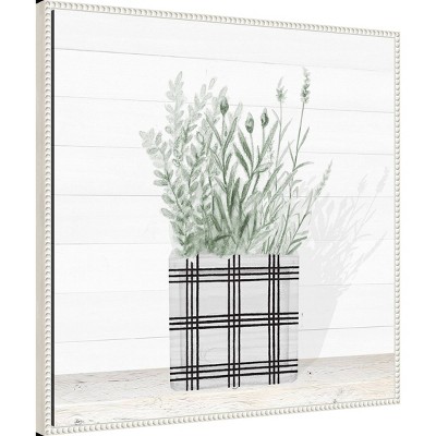 30" White and Green Lavender Blossom Canvas Wall Art in Beaded Frame