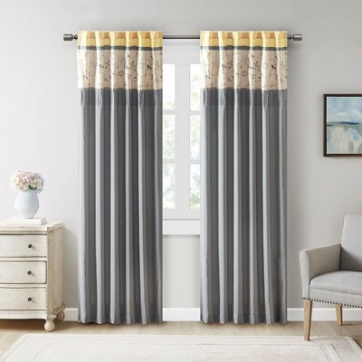 PAGED 84"x50" Floral Embroidered Curtain Panel,Blackout Curtains for Bedroom,Window Curtains with Rod Pocket and Back Tab for Living Room