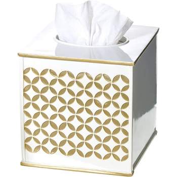 Creative Scents Diamond Lattice White and Gold Square Tissue Box