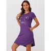 cheibear Women's Short Sleeve Summer Cute Cat Printed with Pockets Nightgowns - 2 of 4