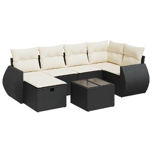 vidaXL Garden Sofa Set Black PE Rattan Large Water-resistant materials - 1 of 4