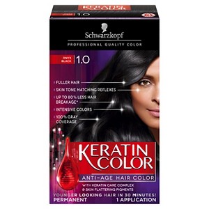 Schwarzkopf Keratin Color Anti-Age Hair Color 1.0 Onyx Black - 2.03 fl oz, 1.0 Black Black