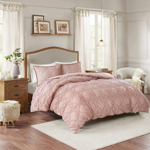 dusty rose and grey bedspread