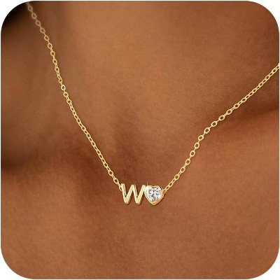 Dainty Heart Initial Necklace 14K Gold Plated A-Z Letter Pendant