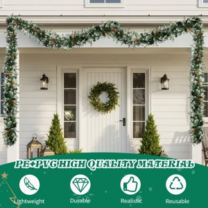 2 Pack 9FT Pre-lit Snow Flocked Christmas Garland, Lighted Artificial Xmas Garland with 200 Warm Lights and 440 Tips and Red Berries - 1 of 4