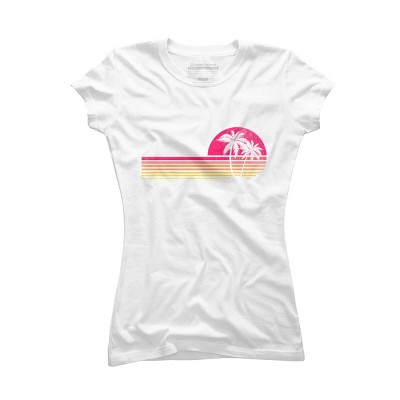 Junior's Design By Humans Retro Palm Tree Sun Rise By TheEightTees T-Shirt
