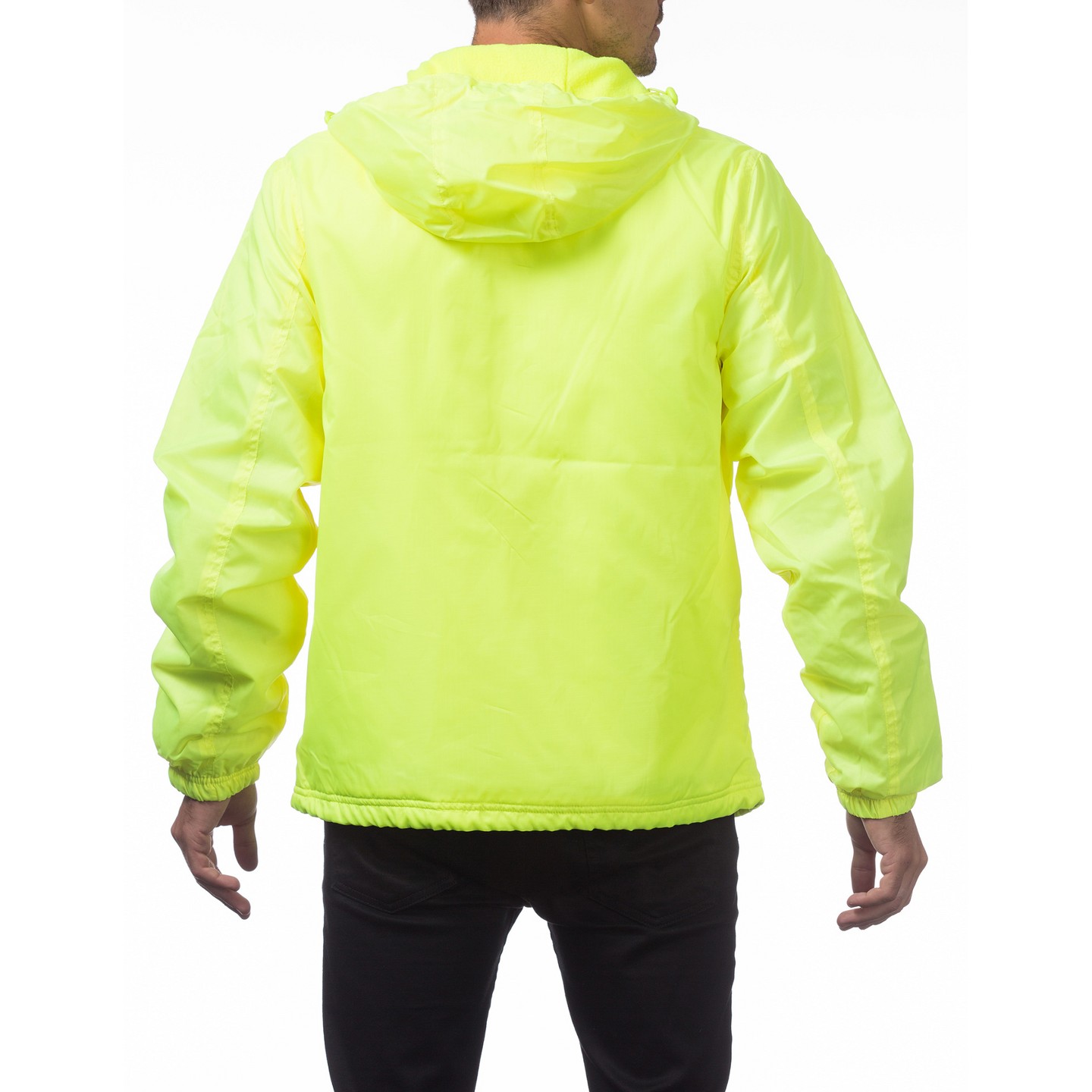 Pro Club Fleece Lined Lightweight Hooded Parka Windbreaker Jacket - Safety Green - Small — фото 2