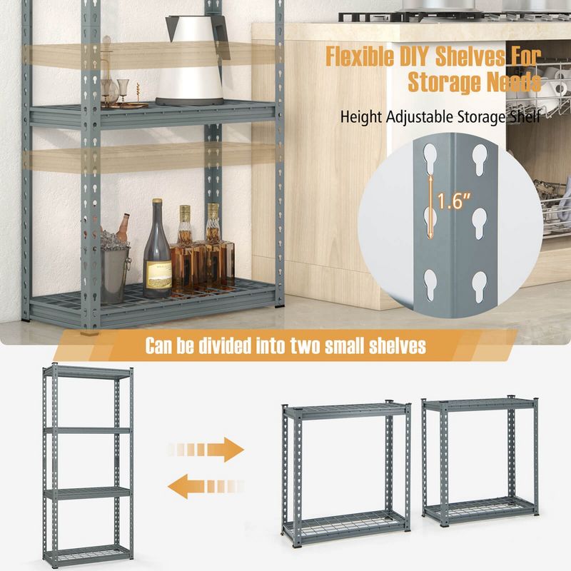 Costway 1/2/3/4 PCS 4-Tier Metal Shelving Unit Heavy Duty Wire Storage Rack with Anti-slip Foot Pads Grey, 5 of 11
