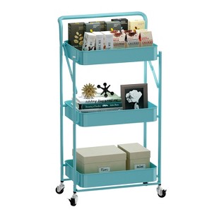 Fortune Candy Foldable 3-Tier Rolling Utility Cart, No-Assembly Multipurpose Storage Organizer with Handle for Home or Office - 1 of 4