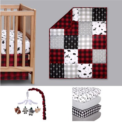 The Peanutshell Buffalo Plaid Crib Bedding Set, 4 Pk Sheets And Mobile ...