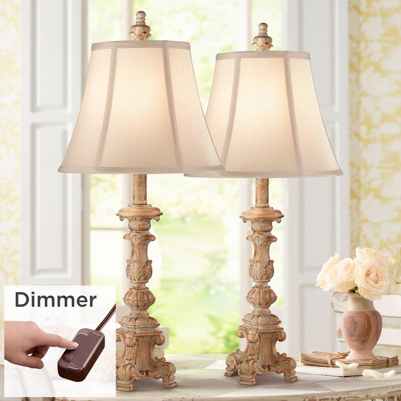 Regency Hill Elize Traditional Table Lamps 26 1/2" High Set of 2 Whitewashed Candlestick with Table Top Dimmers Beige Shade for Bedroom Living Room, 2 of 10
