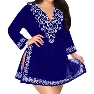 HAPPY BAY Women's Summer Vacation Beachwear Mini Bathing Suit Short Beach Dress Bikini Swimsuit Cover ups Medium-Large Blue Solid - 1 of 4