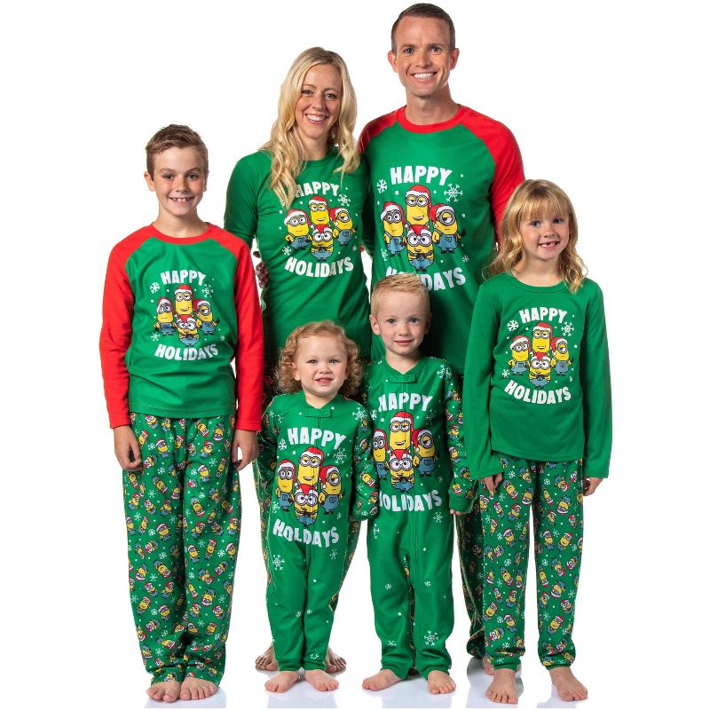 Despicable Me Minions Happy Holidays Jogger Sleep Family Christmas Pajama Set Green, 1 of 7