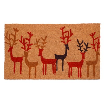 HomeRoots 17" X 29" Brown Red And Black Christmas Deer Outdoor Coir Door Mat