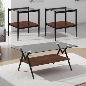 3-Piece Clear Glass Coffee Table Set with MDF Layers - 1 of 4