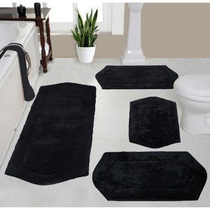 Waterford Tufted Bath Rug, Extra Soft and Absorbent, Non-Slip Bath Mats, Machine Washable bath rugs for Bathroom, 4 Pcs Set with Runner, Black - 1 of 4