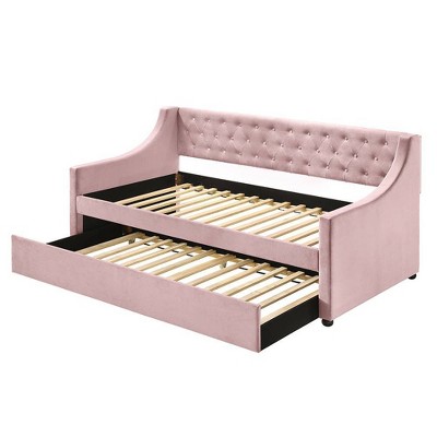 Lianna Pink Velvet Twin Daybed with Trundle